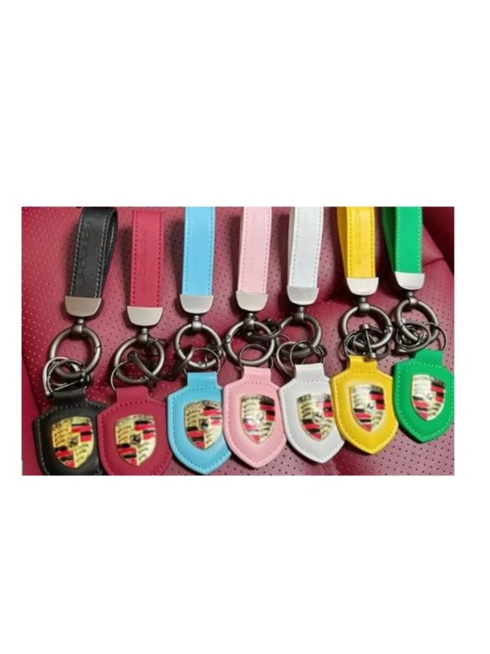 Porsche RED and Gold Keychain Pendant Red Leather Raised Metal Logo. NEW - Picture 4 of 7